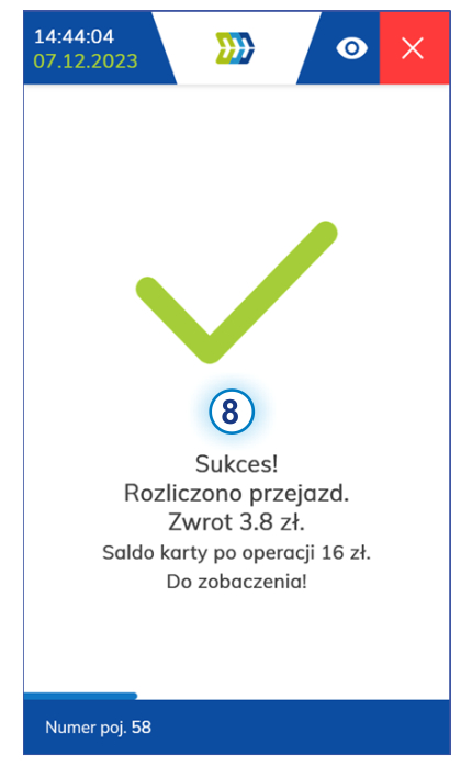 Ekran główny kasownika NV1 - rozliczenie przejazdu ze zwrotem