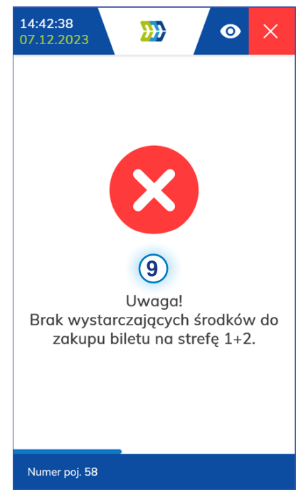 Ekran kasownika NV1 - brak wystarczających środków