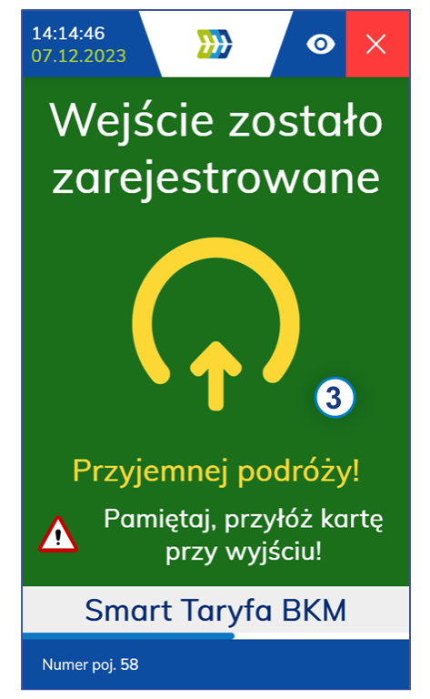 Ekran kasownika NV1 - wejście zostało zarejestrowane